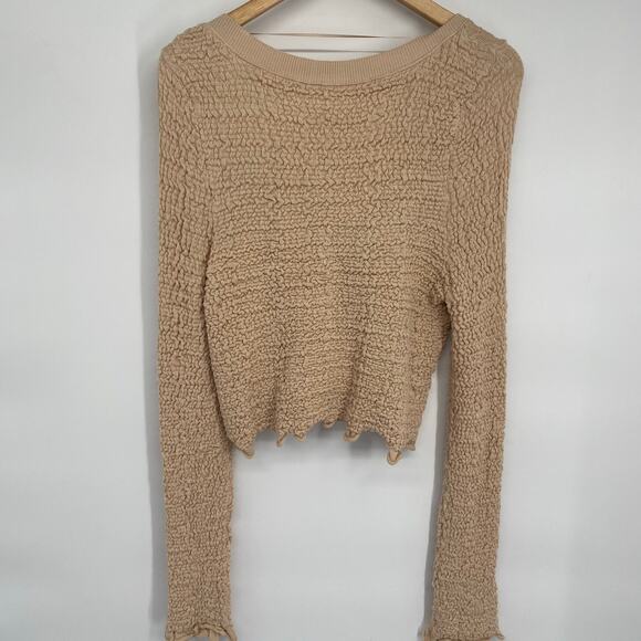 Free People Cardigan Large Top Rosehip Cropped Long Sleeve Rosewater Textured - Picture 3 of 9